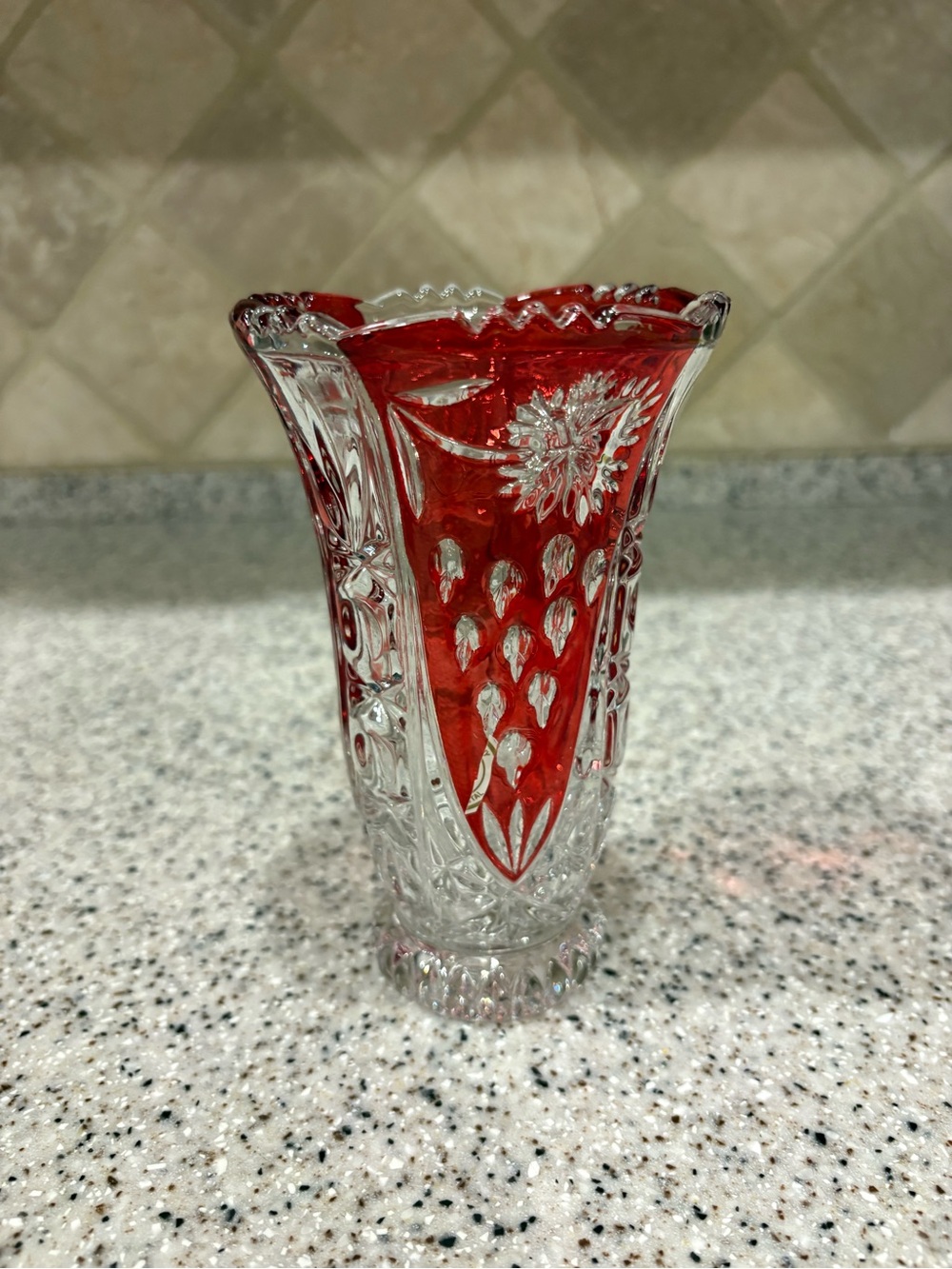 Ruby Red 24% Pbo Lead Crystal Anna Hutte Bleikristall 6” Vase